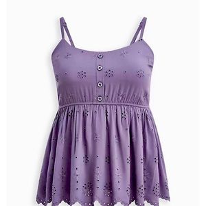 TORRID EYELET PEPLUM TANK - RAYON VOILET PURPLE SIZE 18/20 BNWT